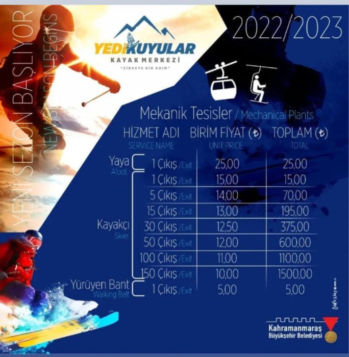 7 kuyular kayak merkezi 2023 fiyat tarifesi! 