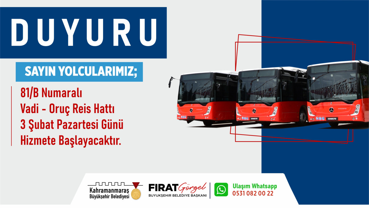 Şehir Merkezinde Yeni Toplu Taşıma Hattı Hizmete Başlıyor!